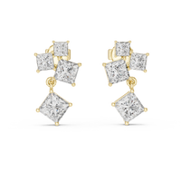 Princess-Cut Diamond Cluster Drop Earrings