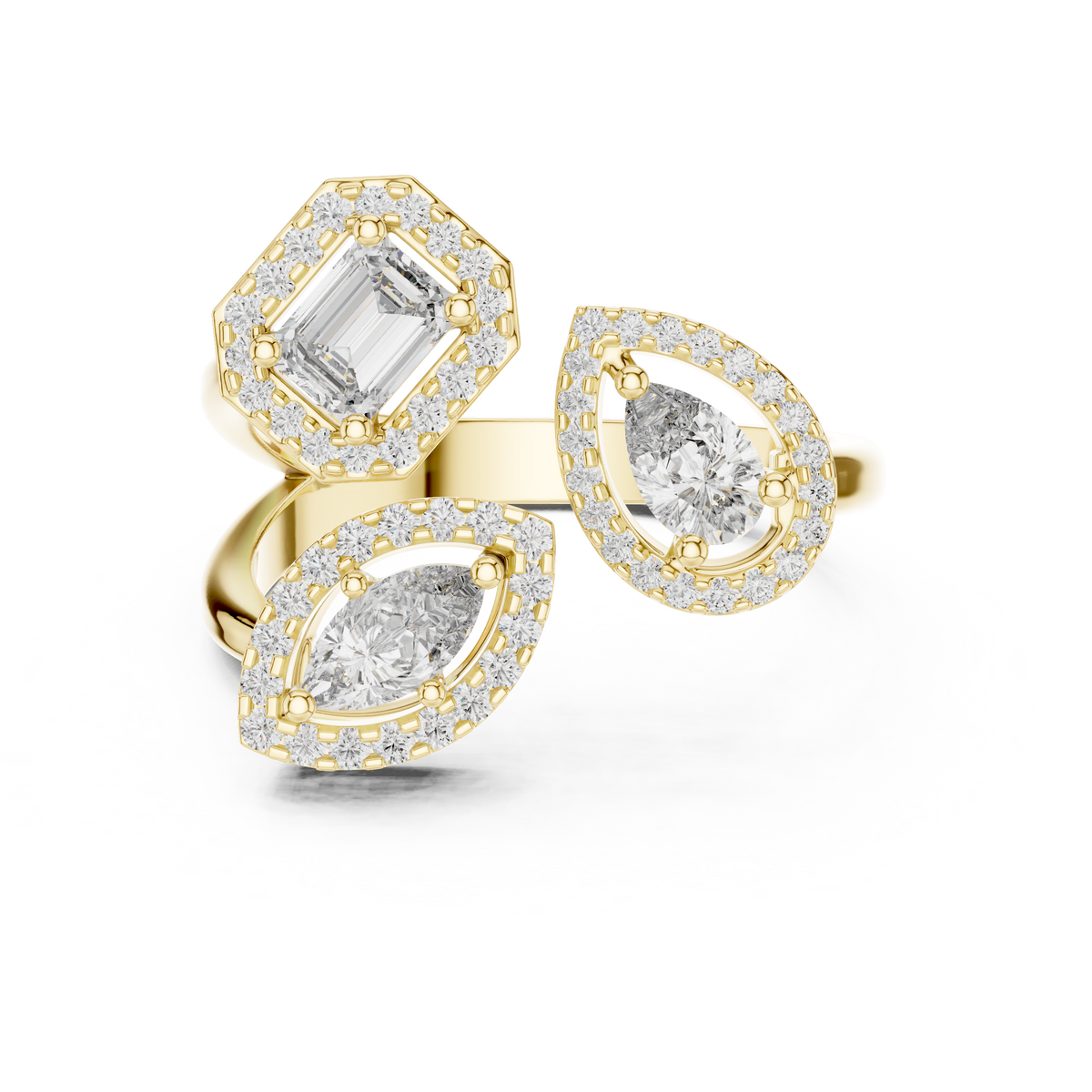Elegant Three-Stone Mixed-Cut Diamond Ring
