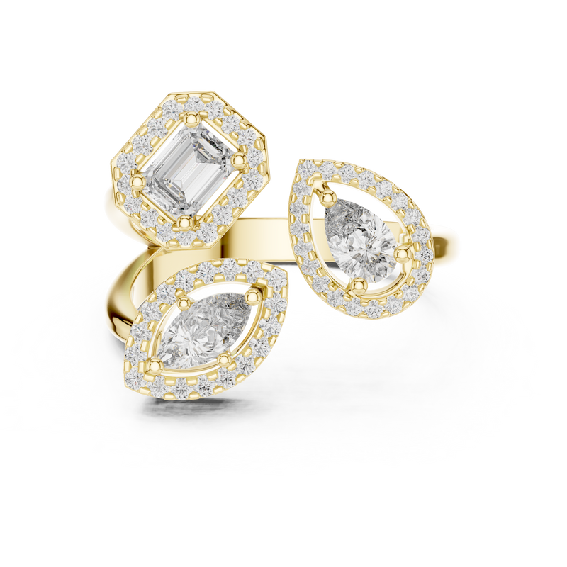 Elegant Three-Stone Mixed-Cut Diamond Ring