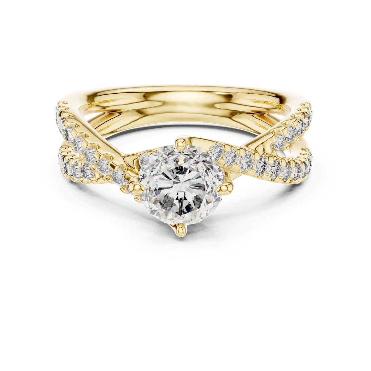Elegant Round Solitaire Twist Shoulder Diamond Ring