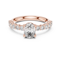 Elegant Oval Solitaire Diamond Ring with Pavé Shoulders