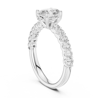 Elegant Oval Solitaire Diamond Ring with Pavé Shoulders