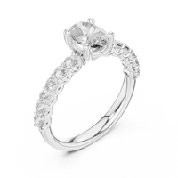 Elegant Oval Solitaire Diamond Ring with Pavé Shoulders