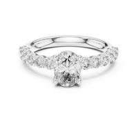 Elegant Oval Solitaire Diamond Ring with Pavé Shoulders