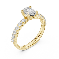 Elegant Oval Solitaire Diamond Ring with Pavé Shoulders