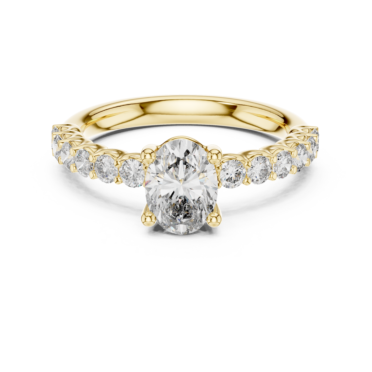 Elegant Oval Solitaire Diamond Ring with Pavé Shoulders