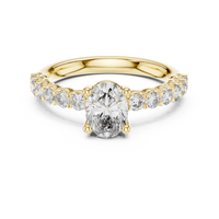 Elegant Oval Solitaire Diamond Ring with Pavé Shoulders