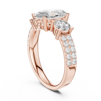 Elegant Oval Three-Stone Diamond Ring with Pavé Shoulders
