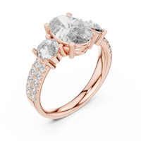 Elegant Oval Three-Stone Diamond Ring with Pavé Shoulders