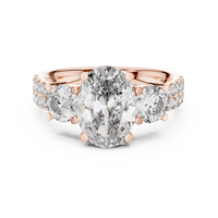Elegant Oval Three-Stone Diamond Ring with Pavé Shoulders