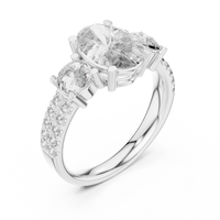 Elegant Oval Three-Stone Diamond Ring with Pavé Shoulders