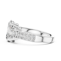 Elegant Oval Three-Stone Diamond Ring with Pavé Shoulders