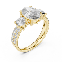 Elegant Oval Three-Stone Diamond Ring with Pavé Shoulders