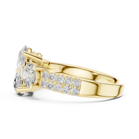 Elegant Oval Three-Stone Diamond Ring with Pavé Shoulders