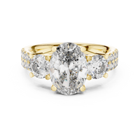 Elegant Oval Three-Stone Diamond Ring with Pavé Shoulders