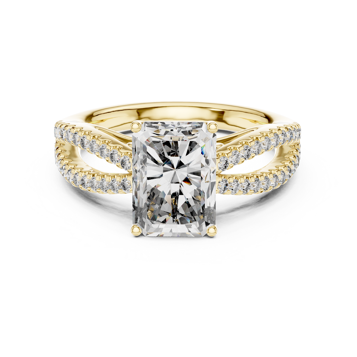 Elegant Radiant Solitaire Diamond Ring with Pavé Split