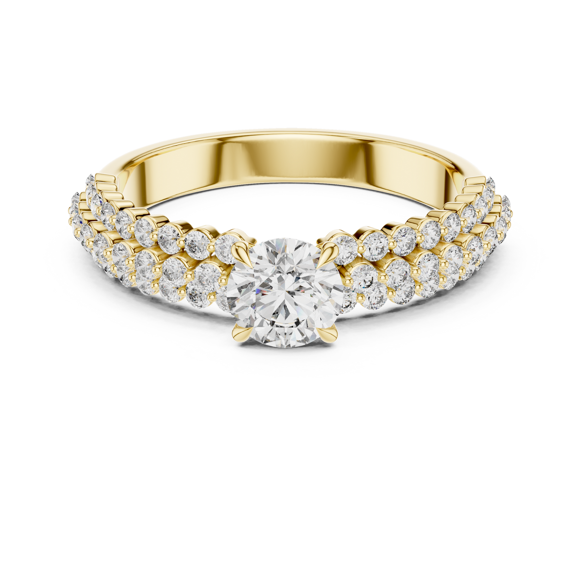 Round Diamond Double Row Pave Engagement Ring
