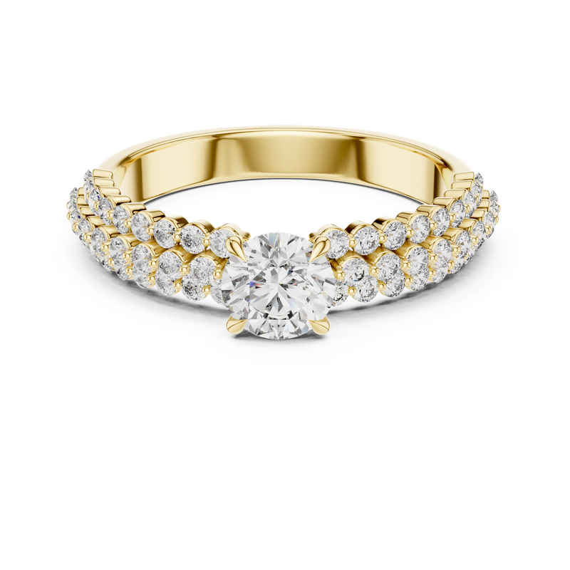 Round Diamond Double Row Pave Engagement Ring