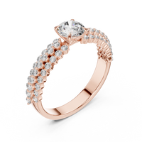 Round Diamond Double Row Pave Engagement Ring