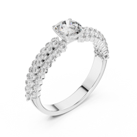 Round Diamond Double Row Pave Engagement Ring
