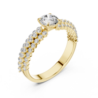 Round Diamond Double Row Pave Engagement Ring
