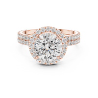 Round Halo Diamond Double Row Pave Engagement Ring