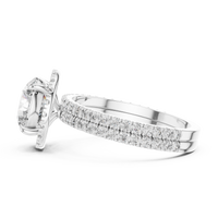 Round Halo Diamond Double Row Pave Engagement Ring