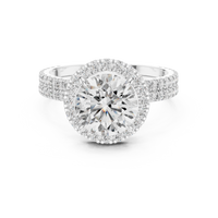 Round Halo Diamond Double Row Pave Engagement Ring