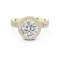 Round Halo Diamond Double Row Pave Engagement Ring