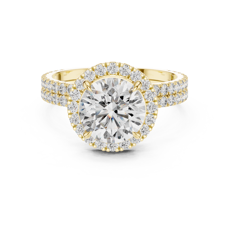Round Halo Diamond Double Row Pave Engagement Ring