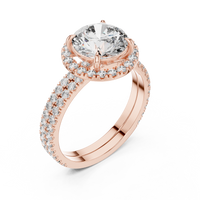 Round Halo Diamond Double Row Pave Engagement Ring