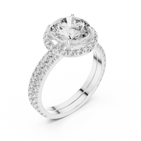 Round Halo Diamond Double Row Pave Engagement Ring