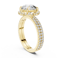 Round Halo Diamond Double Row Pave Engagement Ring