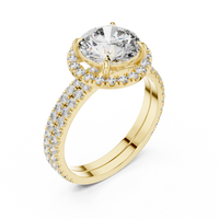 Round Halo Diamond Double Row Pave Engagement Ring