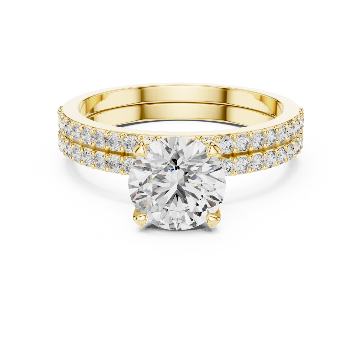 Round Solitaire Double Pave Diamond Engagement Ring