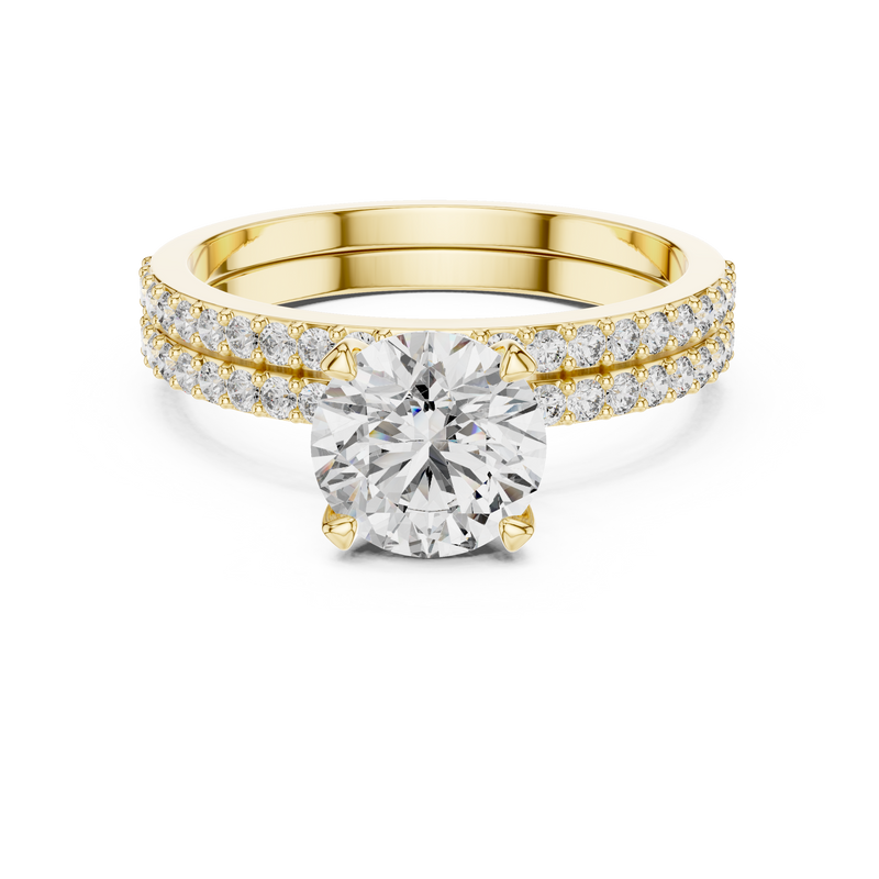 Round Solitaire Double Pave Diamond Engagement Ring