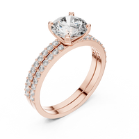 Round Solitaire Double Pave Diamond Engagement Ring