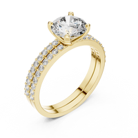 Round Solitaire Double Pave Diamond Engagement Ring