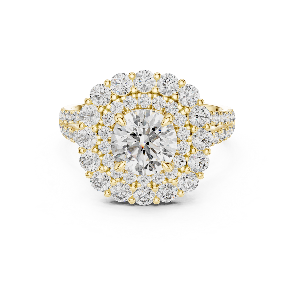 Round Halo Floral Cluster Diamond Engagement Ring