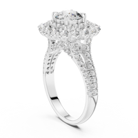 Round Halo Floral Cluster Diamond Engagement Ring