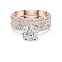 Round Halo Cluster Diamond Engagement Ring with Wide Pave Split Shank
