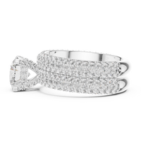 Round Halo Cluster Diamond Engagement Ring with Wide Pave Split Shank