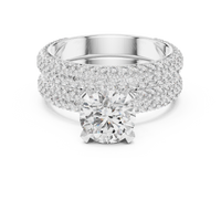 Round Halo Cluster Diamond Engagement Ring with Wide Pave Split Shank