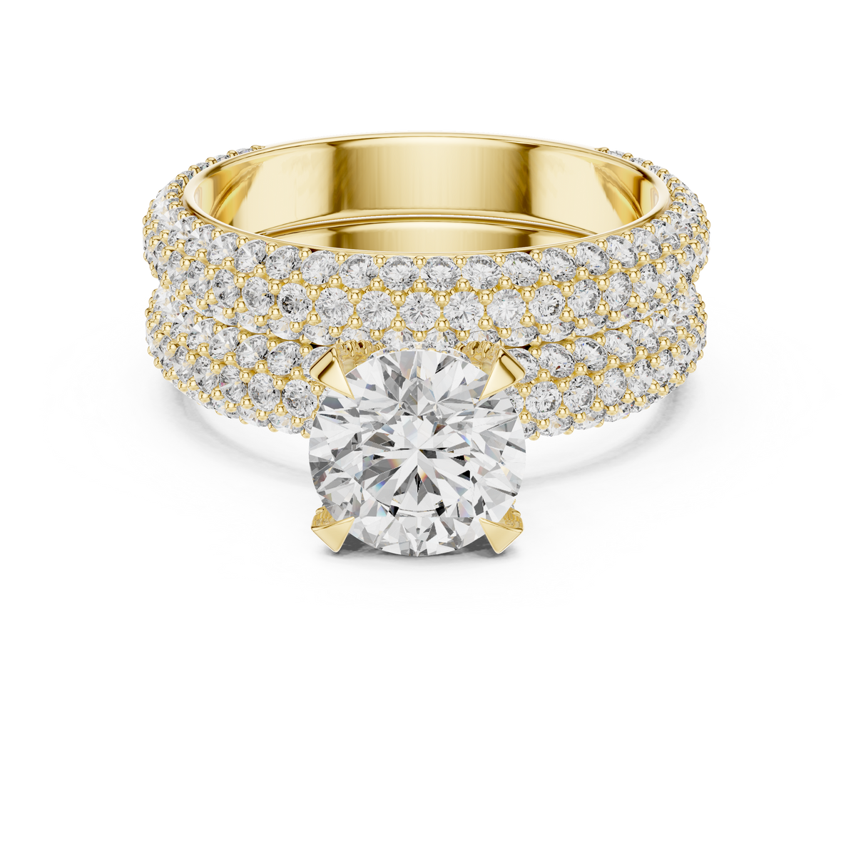 Round Halo Cluster Diamond Engagement Ring with Wide Pave Split Shank