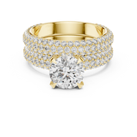 Round Halo Cluster Diamond Engagement Ring with Wide Pave Split Shank