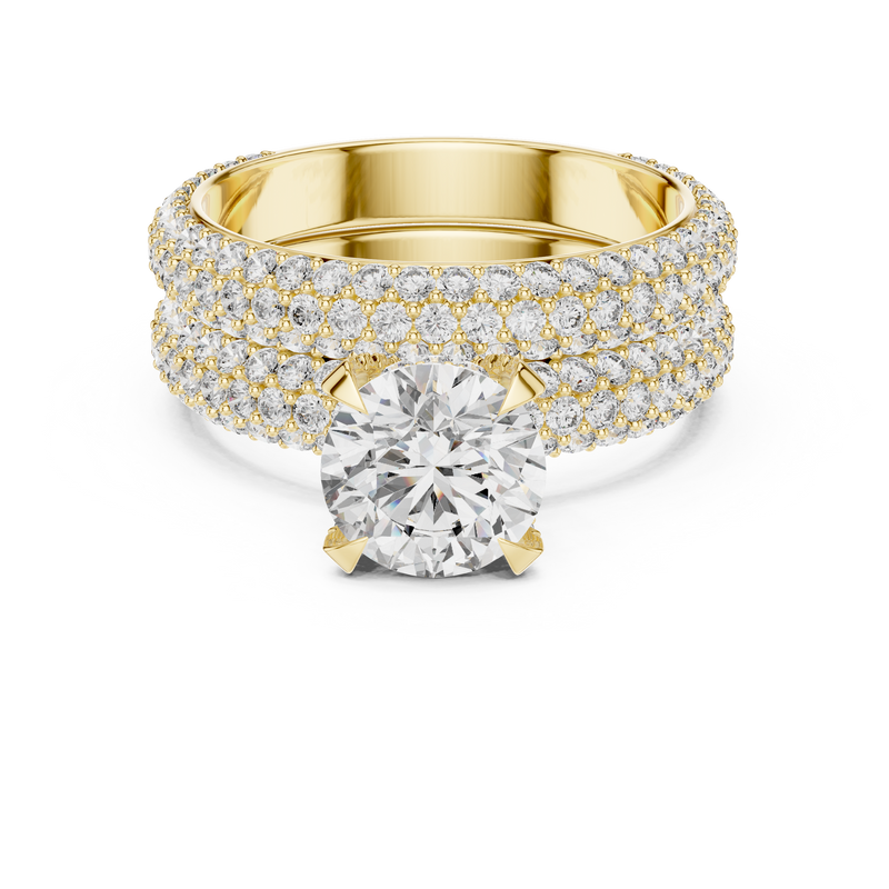 Round Halo Cluster Diamond Engagement Ring with Wide Pave Split Shank