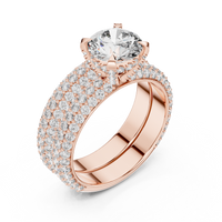 Round Halo Cluster Diamond Engagement Ring with Wide Pave Split Shank