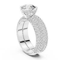 Round Halo Cluster Diamond Engagement Ring with Wide Pave Split Shank