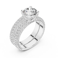 Round Halo Cluster Diamond Engagement Ring with Wide Pave Split Shank