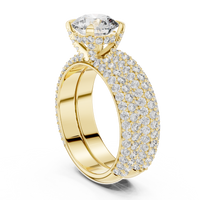 Round Halo Cluster Diamond Engagement Ring with Wide Pave Split Shank